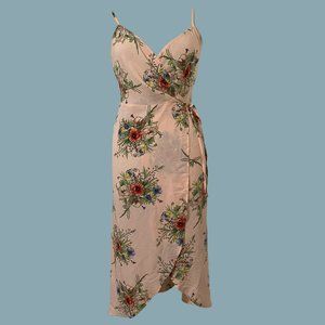 Floral Pink Topshop Wrap Dress, Spaghetti Strap, Size US 6